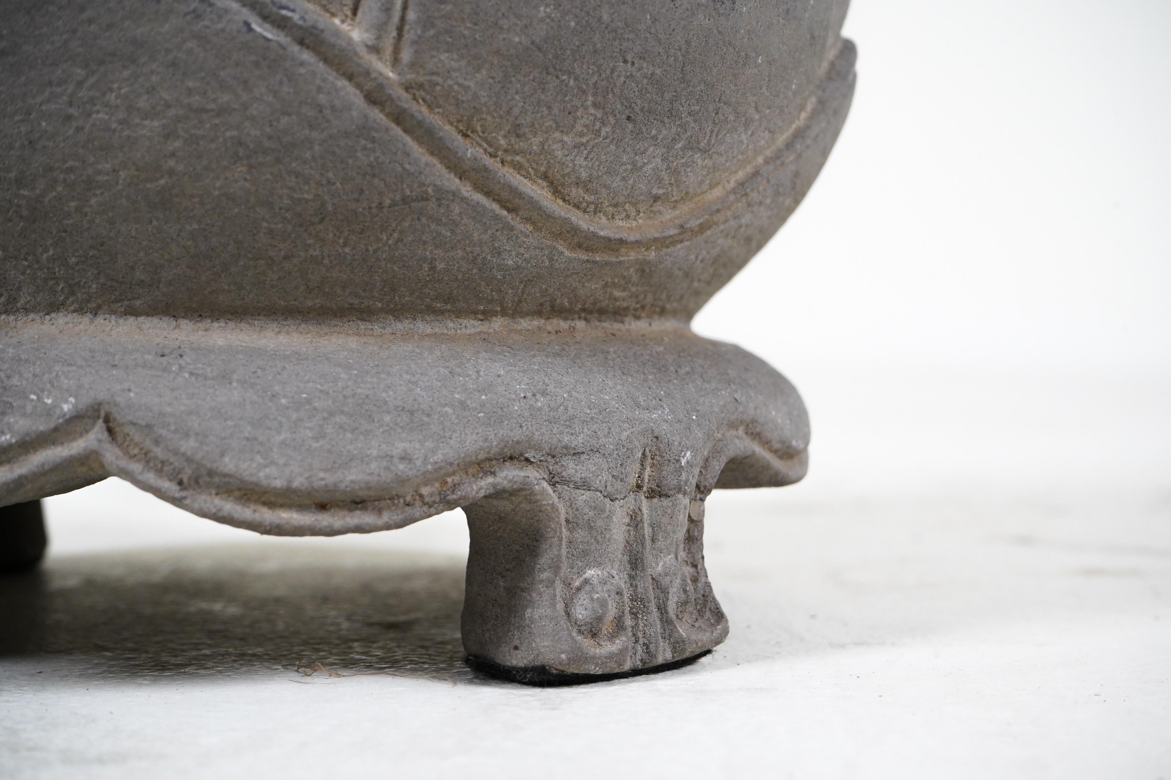 A Carved limestone Lotus Flower Pot 1