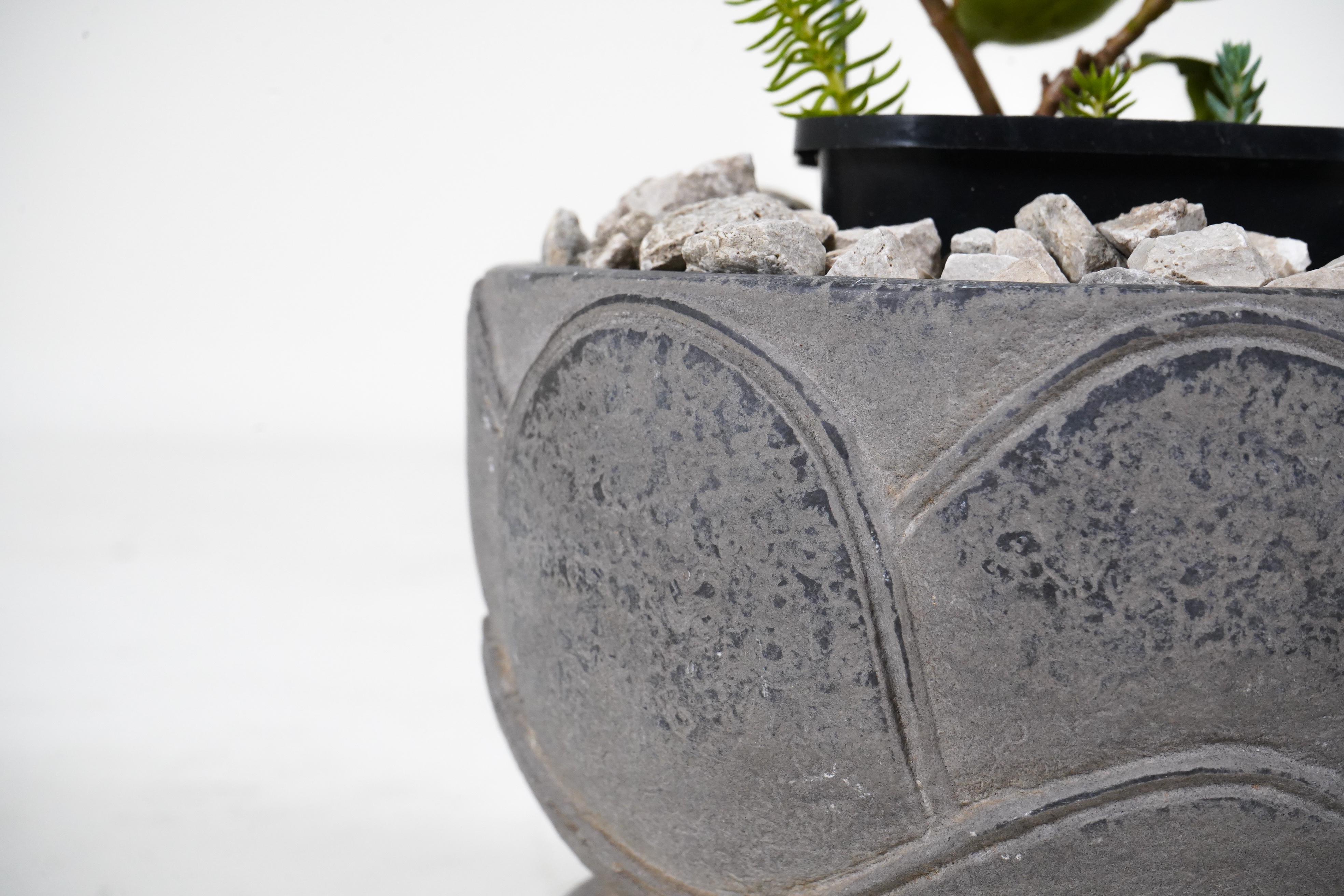 A Carved limestone Lotus Flower Pot 2