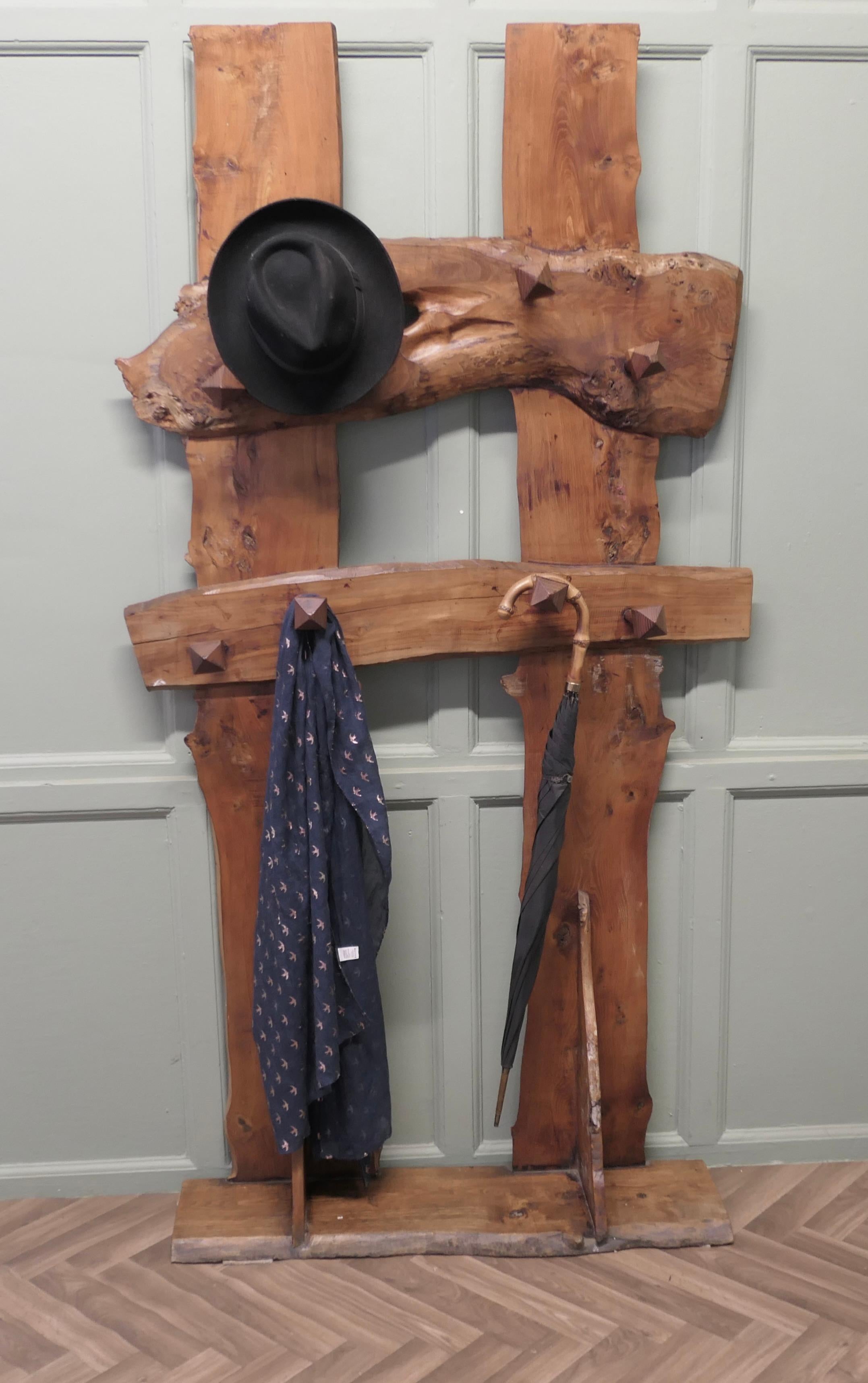 Elm A Carved Live Edge Hall Coat Stand  A superb and unique piece For Sale