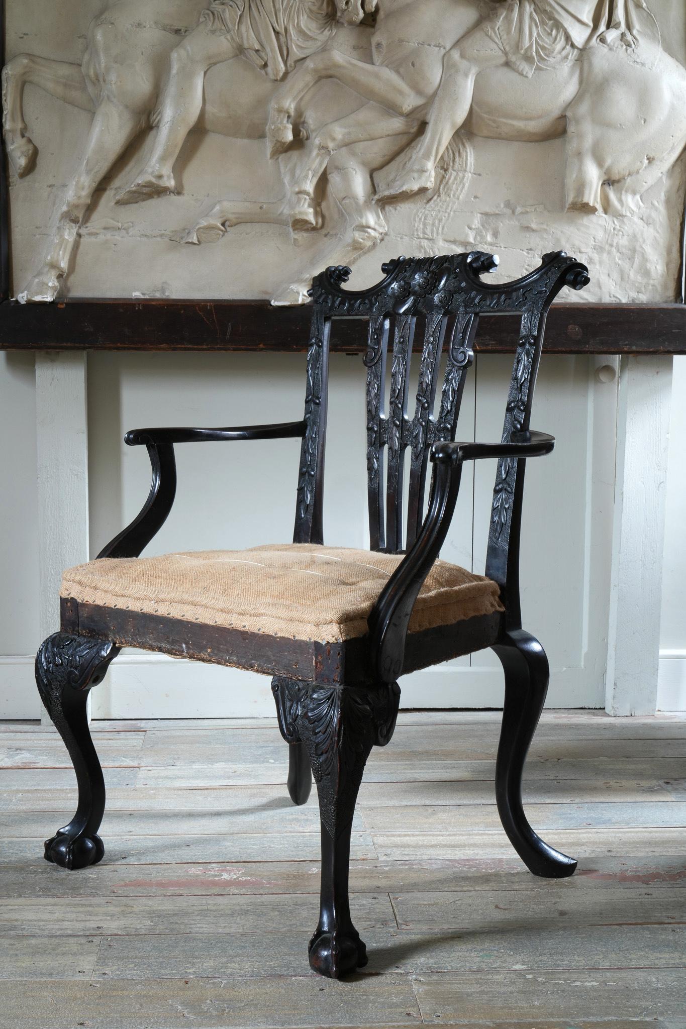 A Carved Mahogany George II Style Open Armchair 6