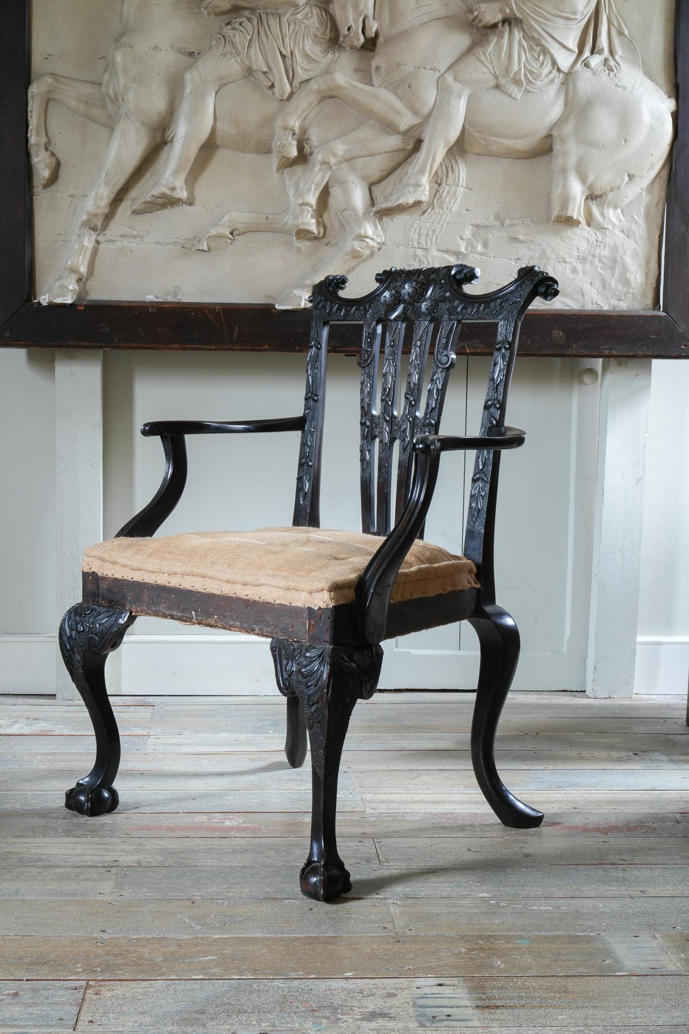 A Carved Mahogany George II Style Open Armchair 7