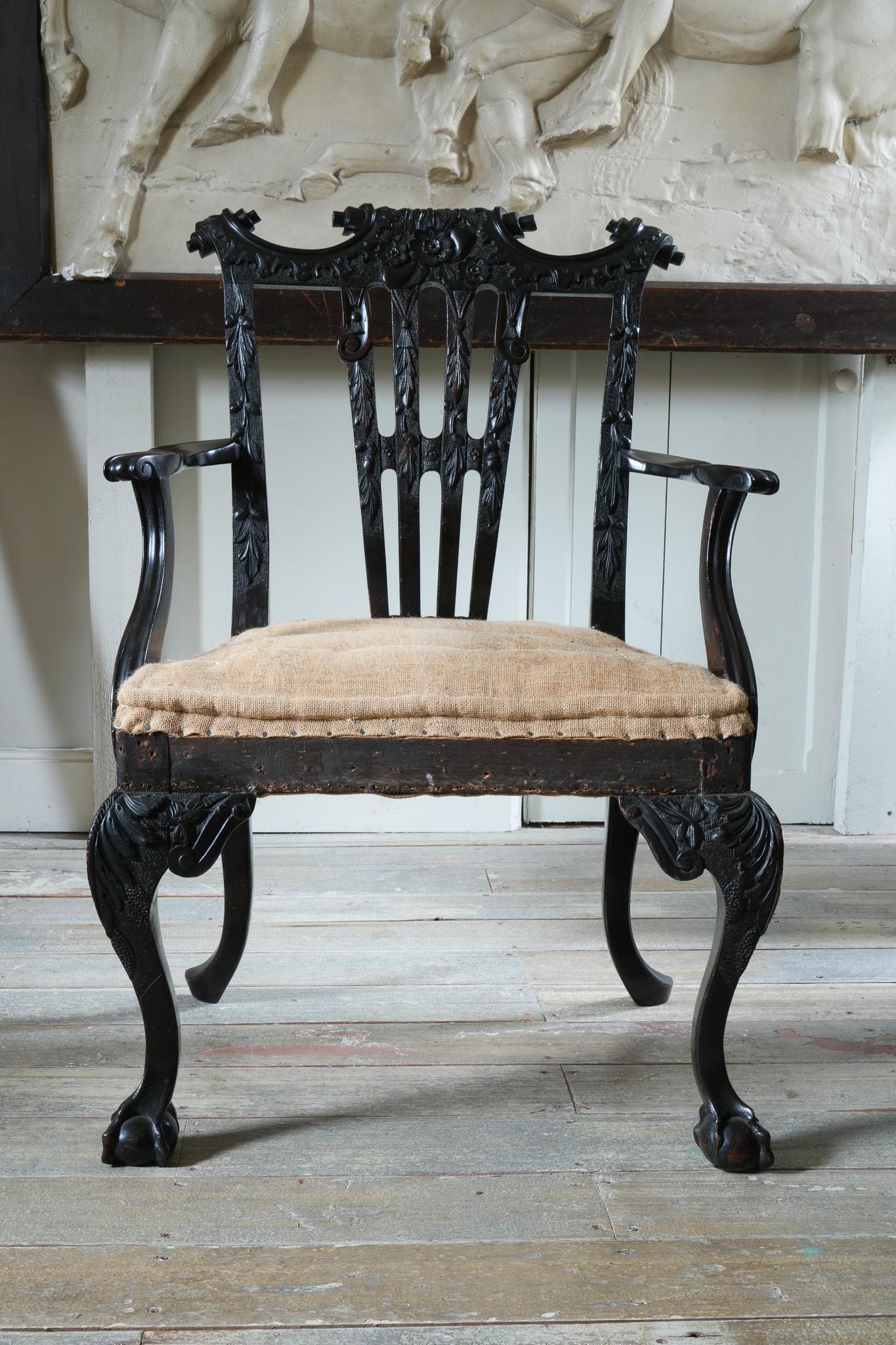 A Carved Mahogany George II Style Open Armchair 2