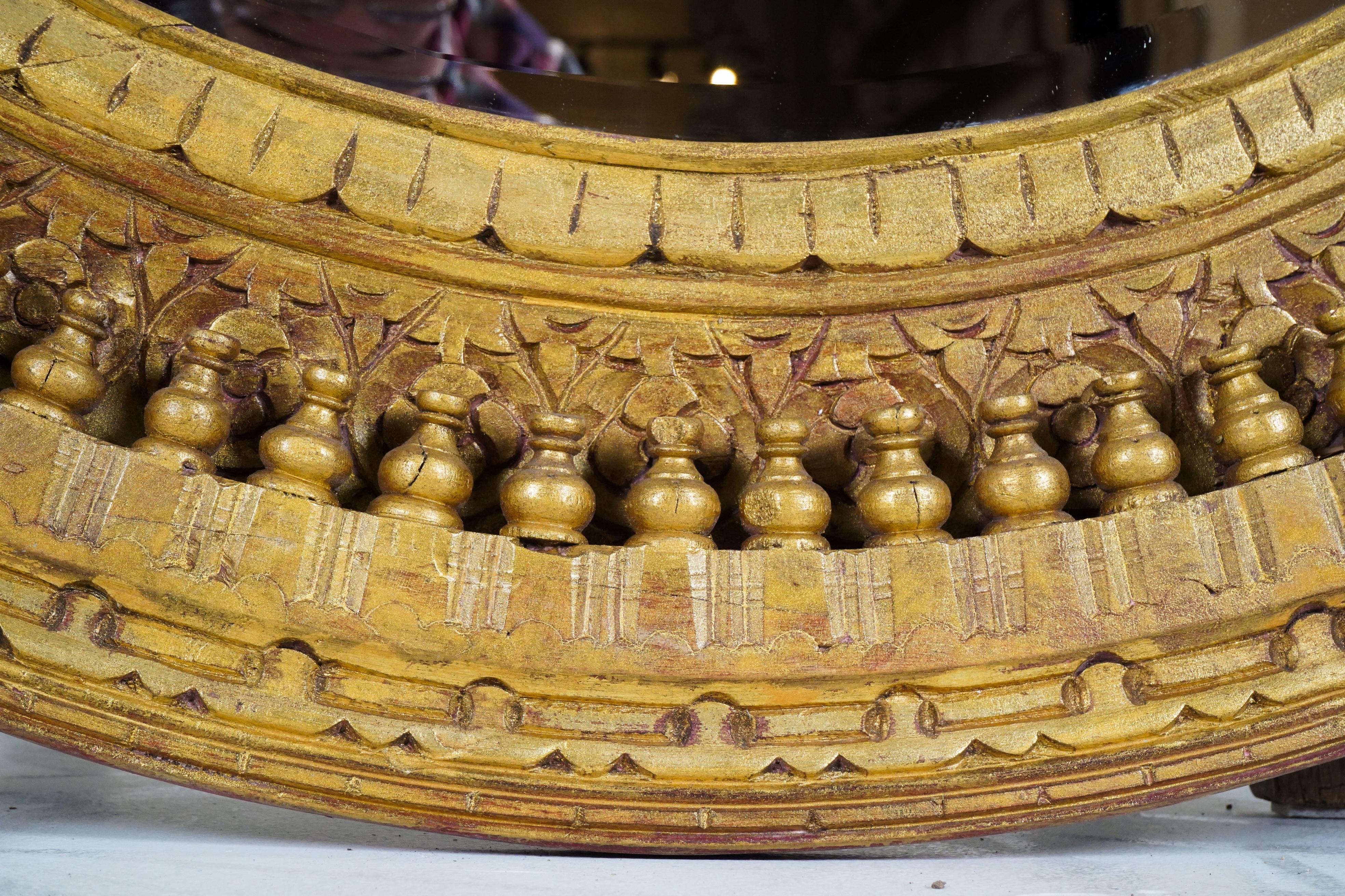 Thai A Carved Mango Wood Round Mirror Frame For Sale