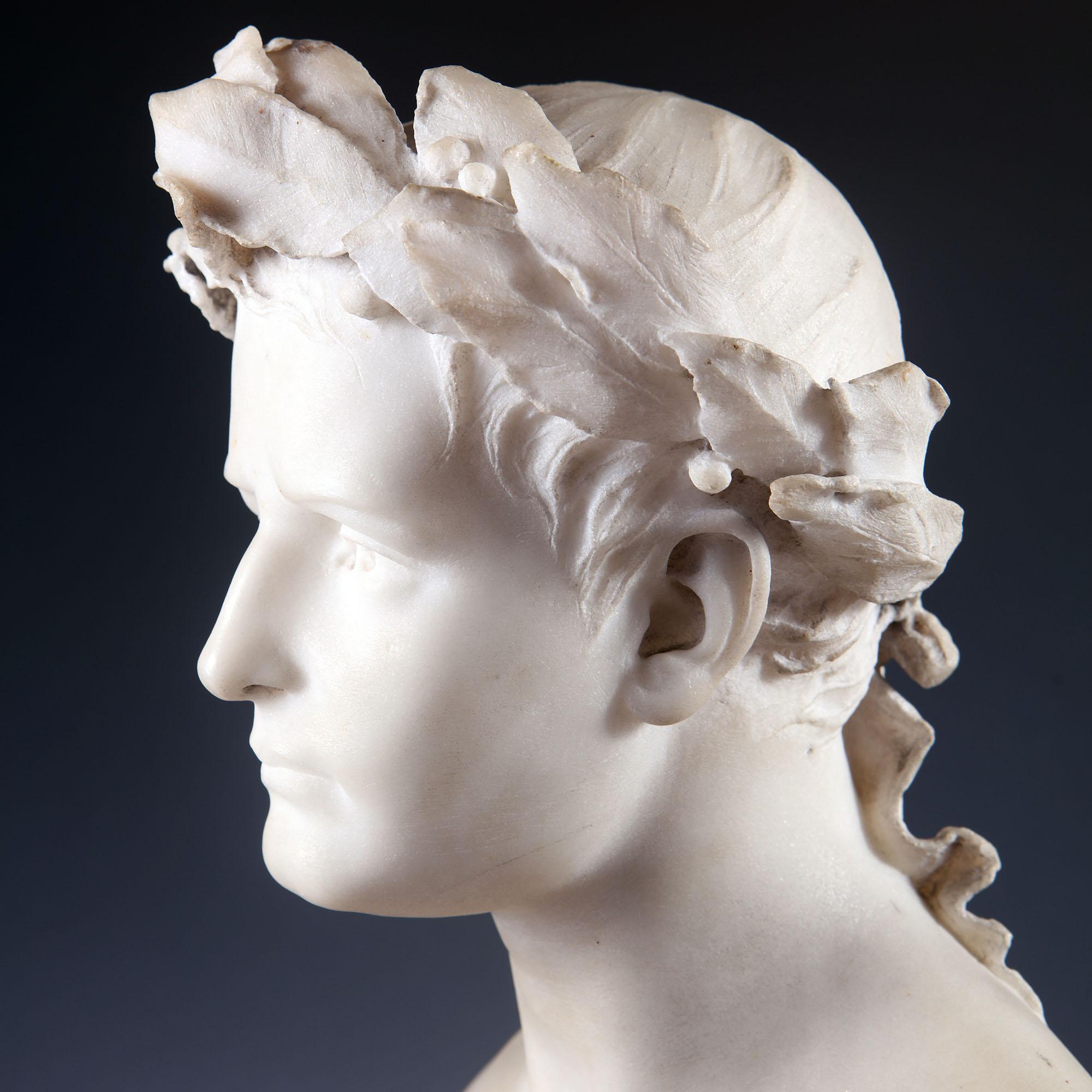 19th Century Carved Marble Bust of Napoleon For Sale