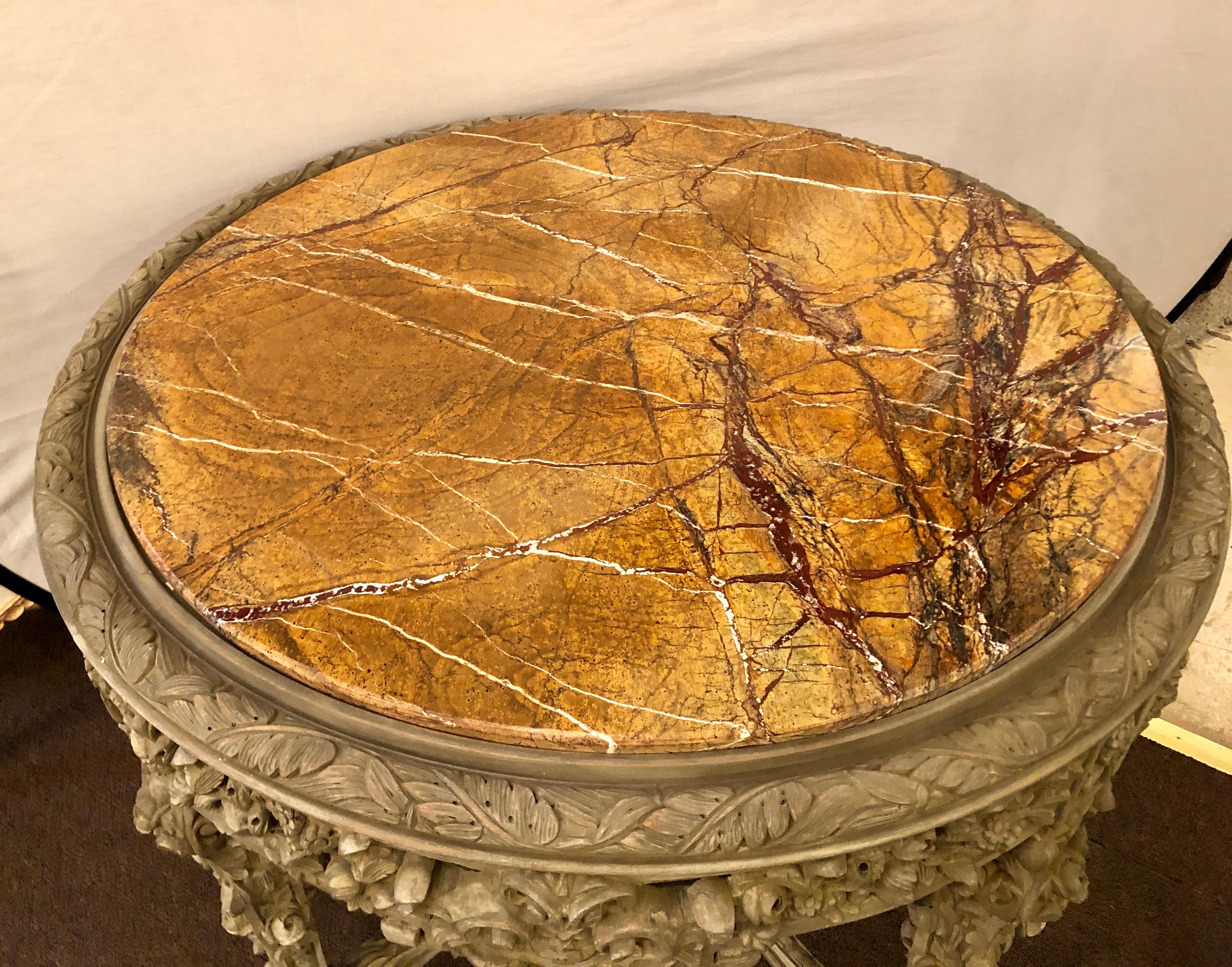 Carved Marble Top Rose and Grape with Leaf Decorated Center, Dining or End Table 5