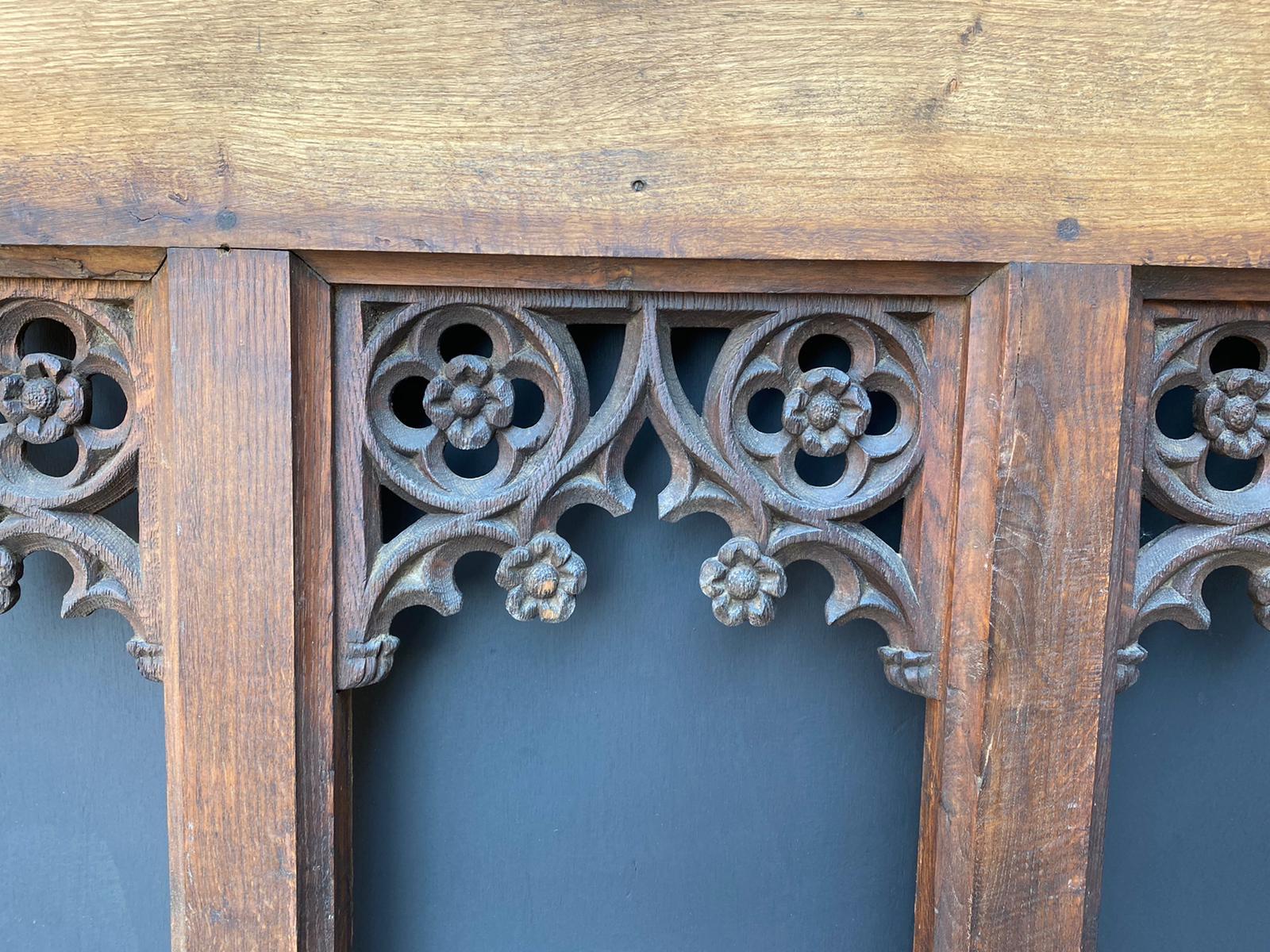19th Century Carved Oak Gothic Style Tracery Panel
