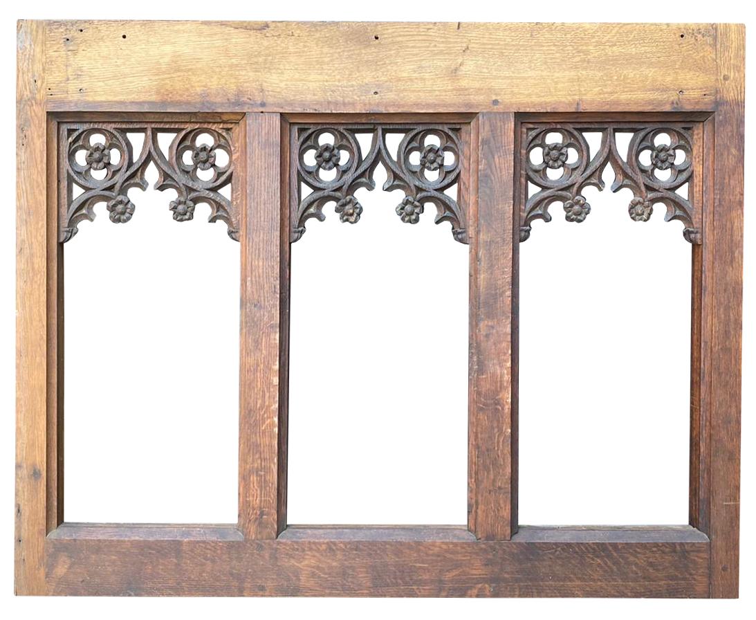 Carved Oak Gothic Style Tracery Panel 2