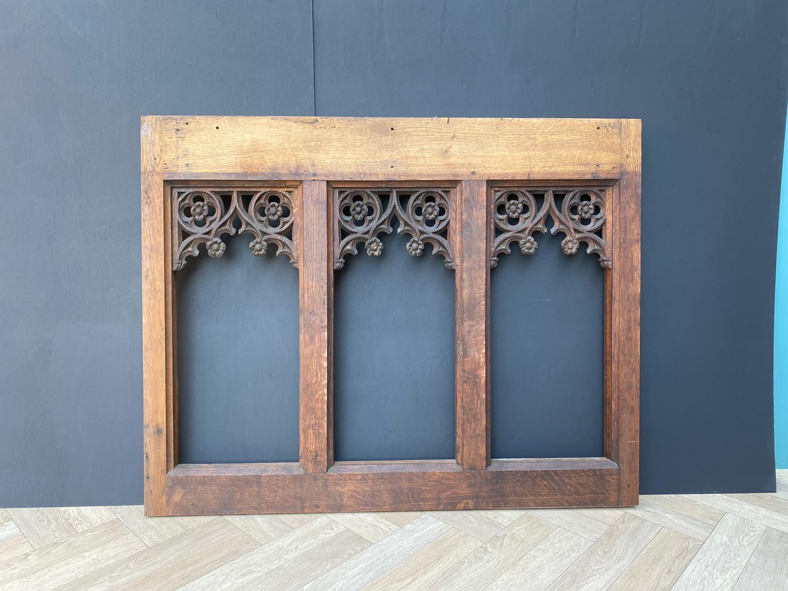 Carved Oak Gothic Style Tracery Panel 4