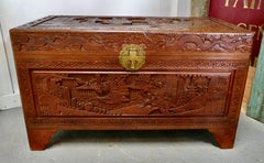 Carved Oriental Camphor Wood Chest