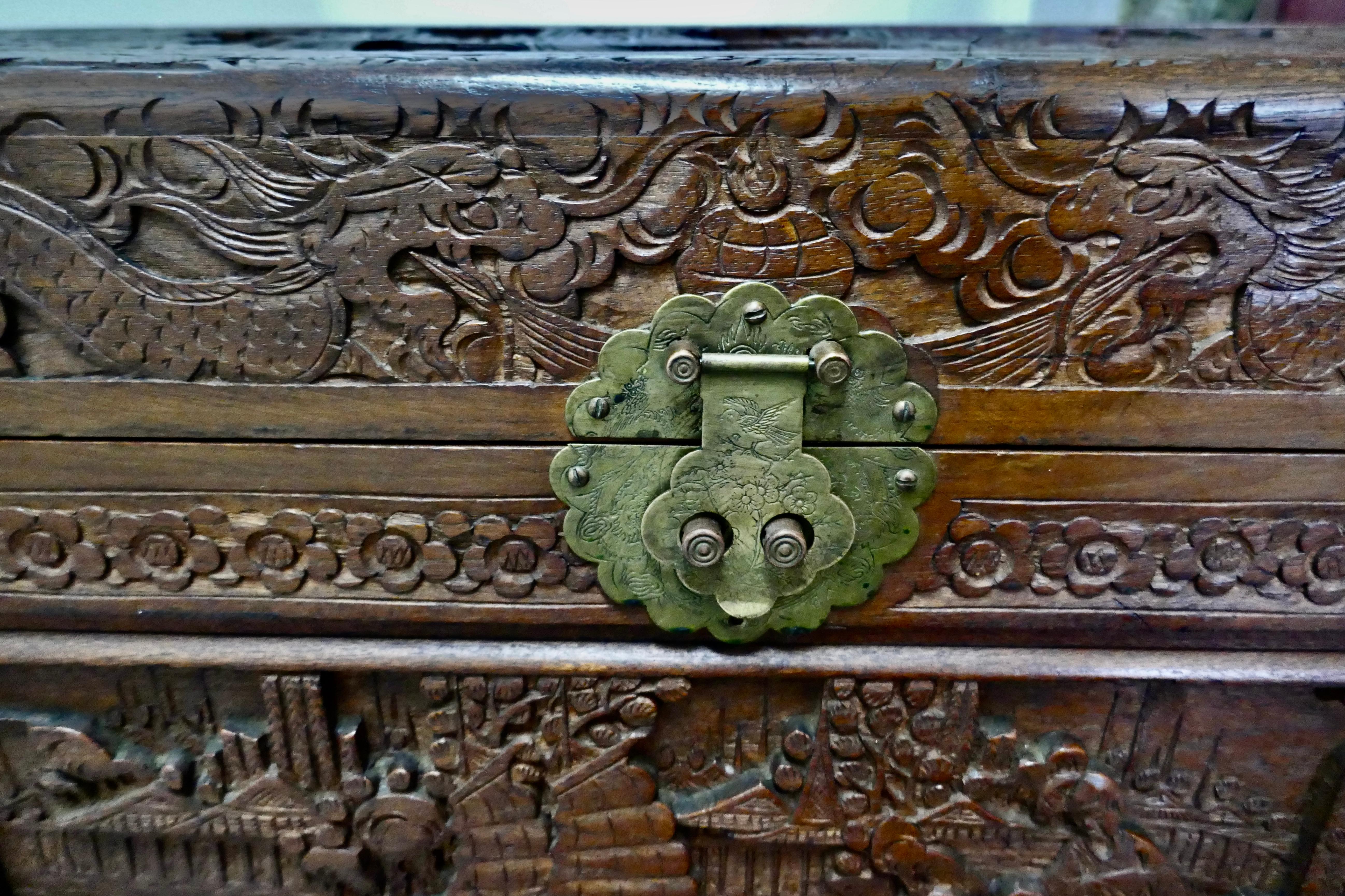 carved camphor wood chest