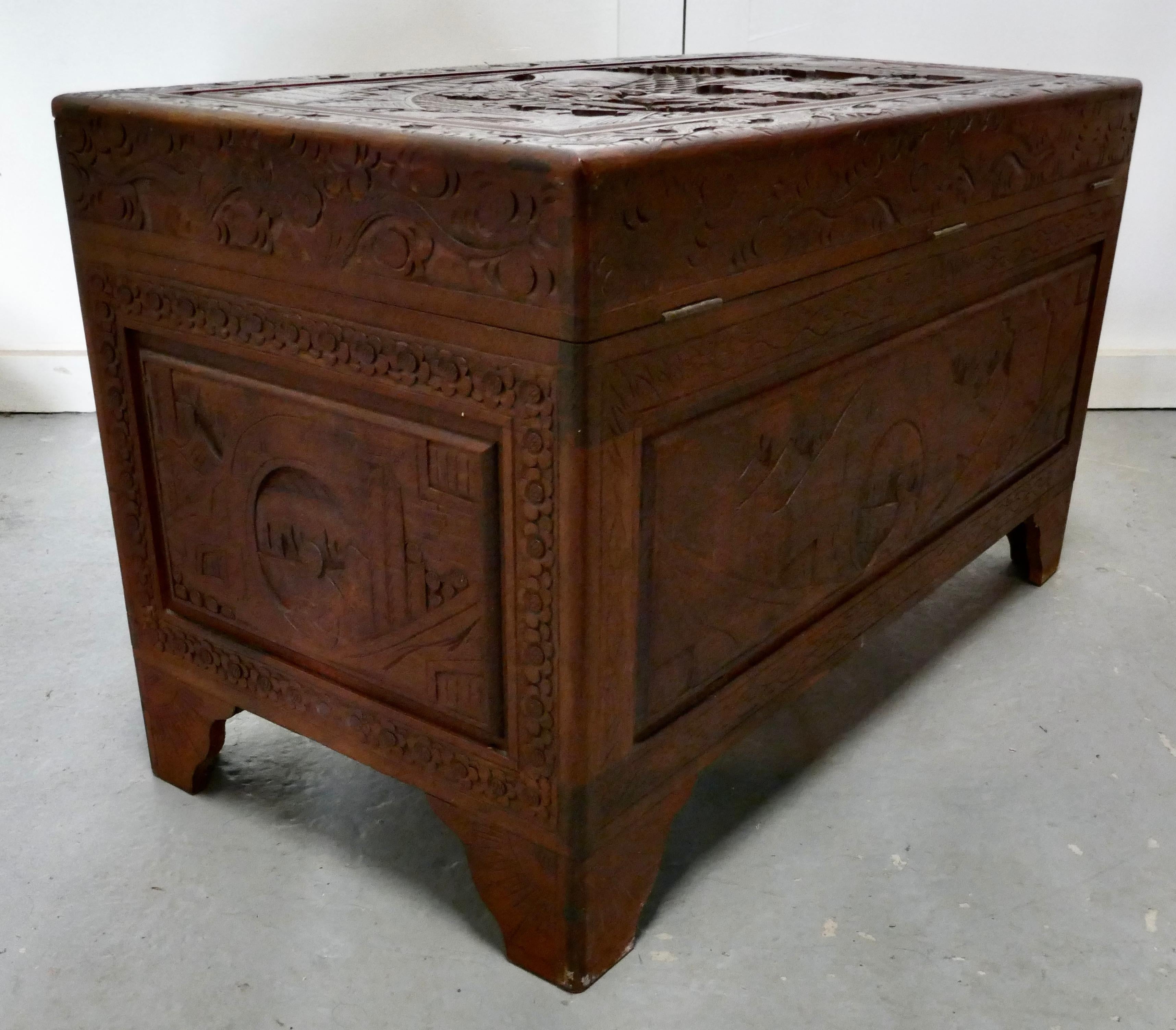 Carved Oriental Camphor Wood Chest In Good Condition In Chillerton, Isle of Wight