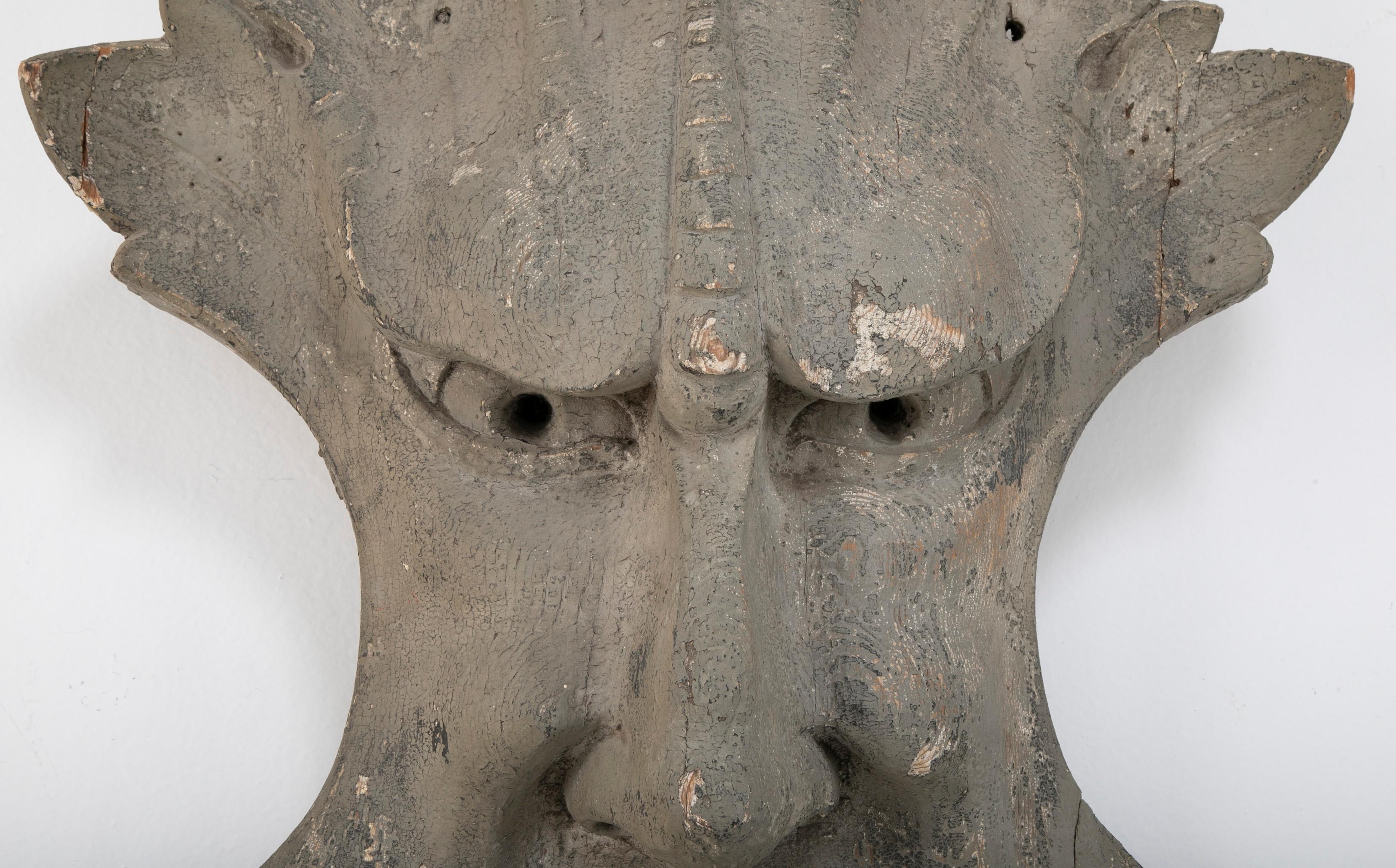 Late 19th Century Carved and Painted Wood Architectural Element in the Form of a Mask 