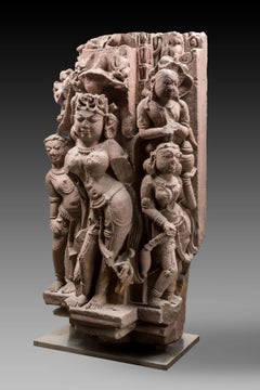 Carved Pink Sandstone Figure of a Goddess, Medieval India, 10th-11th Century