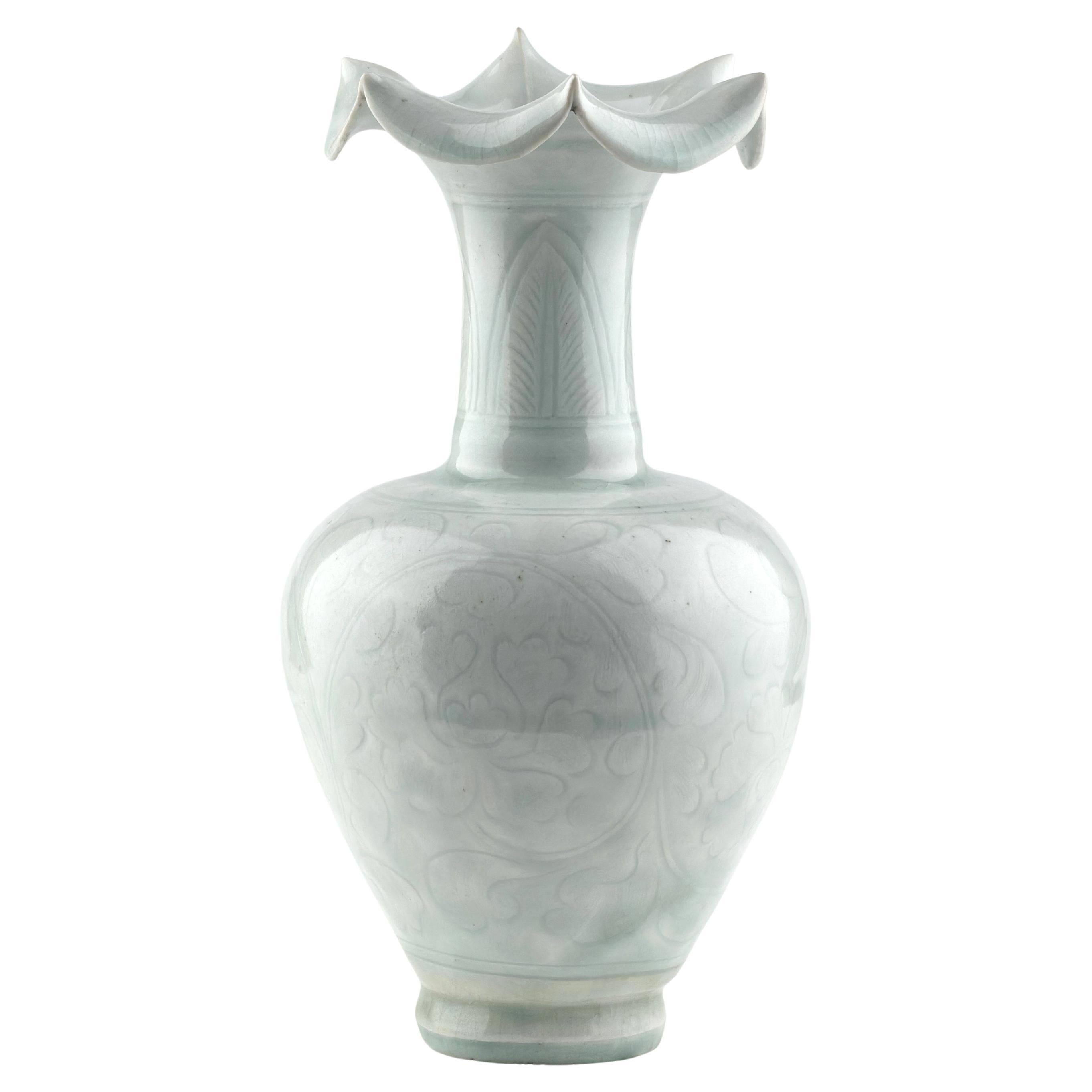 A Rare Carved Qingbai 
Chrysanthemum
 Vase, Song-Yuan Dynasty(13-14th century) For Sale