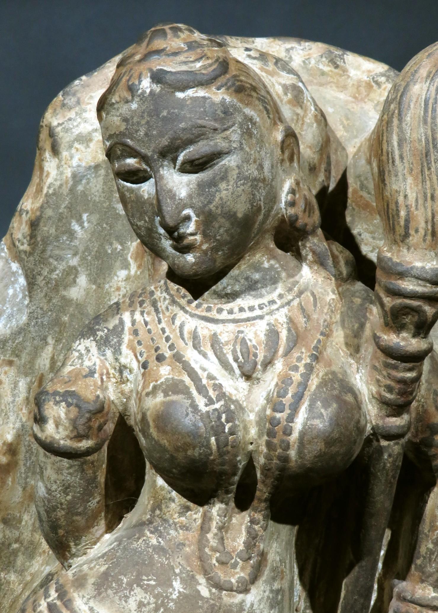 Hand-Carved A Carved Schist Stele of Parvati, India 12th Century