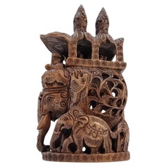 A carved soapstone Raj period Indian study of elephants and two Maharajas C1910