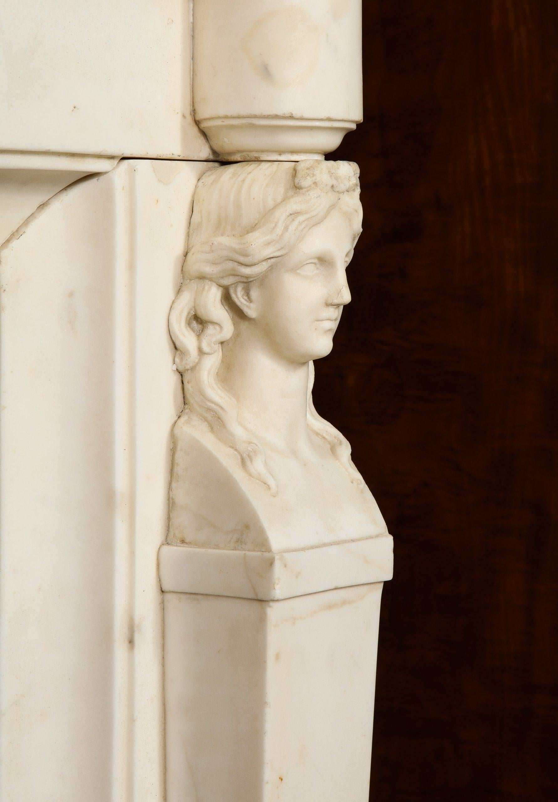 19th Century Carved Statuary Marble Chimneypiece from the English Regency Period For Sale