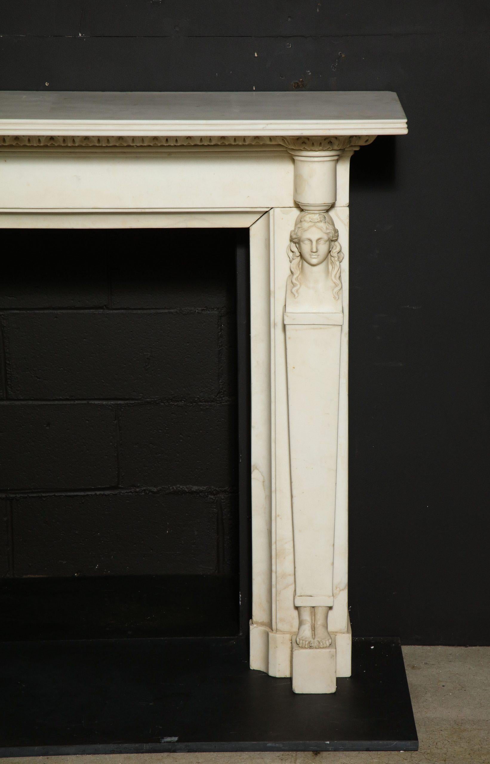 Carved Statuary Marble Chimneypiece from the English Regency Period For Sale 1