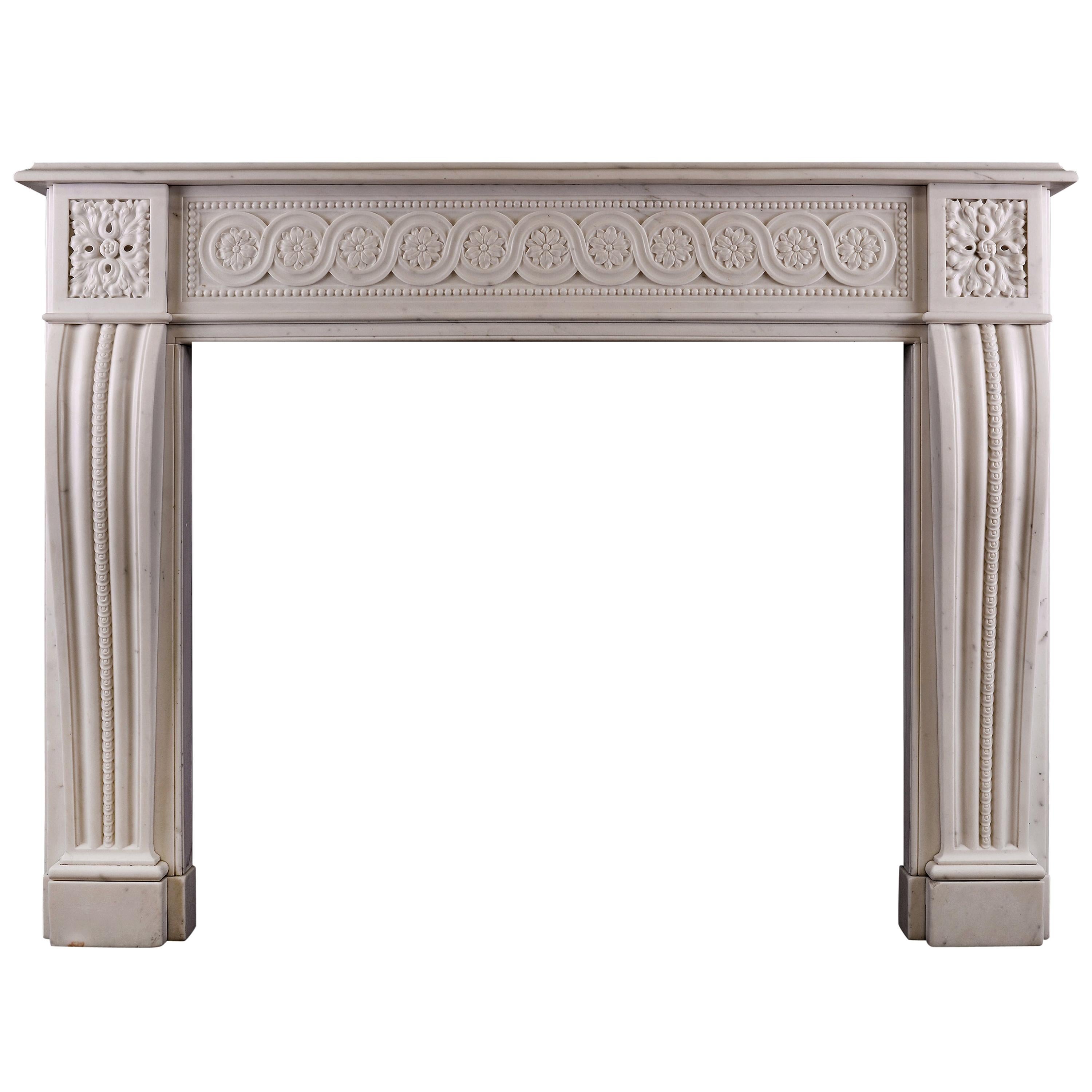 Well Carved Antique English Statuary White Marble Fireplace For Sale at