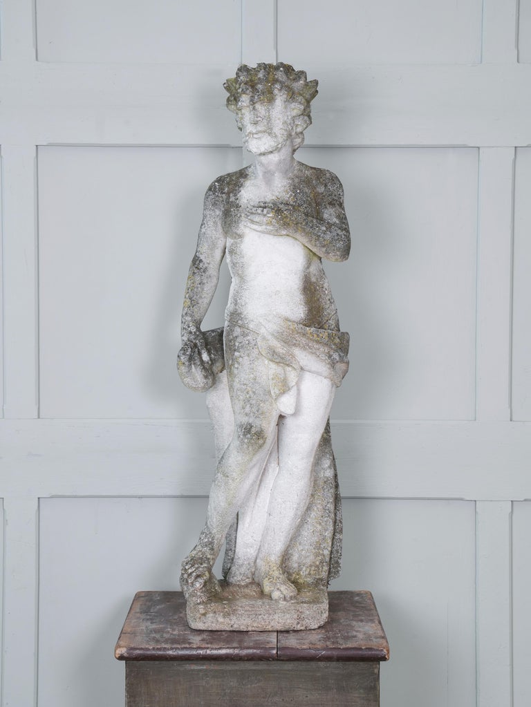 Carved Stone Standing Male Figure with Crown For Sale at 1stDibs