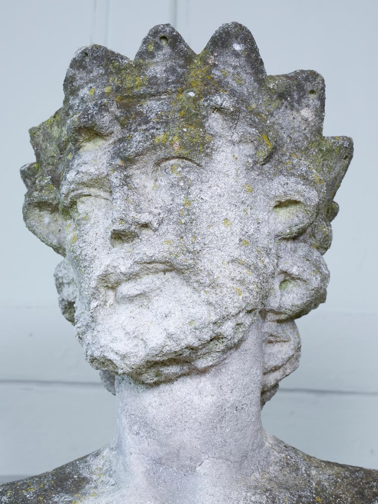 Carved Stone Standing Male Figure with Crown For Sale at 1stDibs