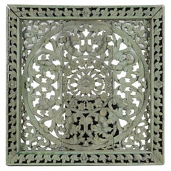 Lotusblumen-Deckenpaneel aus geschnitztem Teakholz, 3'x3'