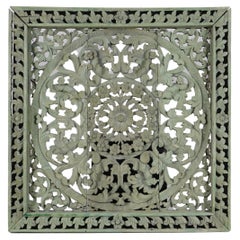 Retro A Carved Teak Wood Lotus Flower Ceiling Panel 3'x3'