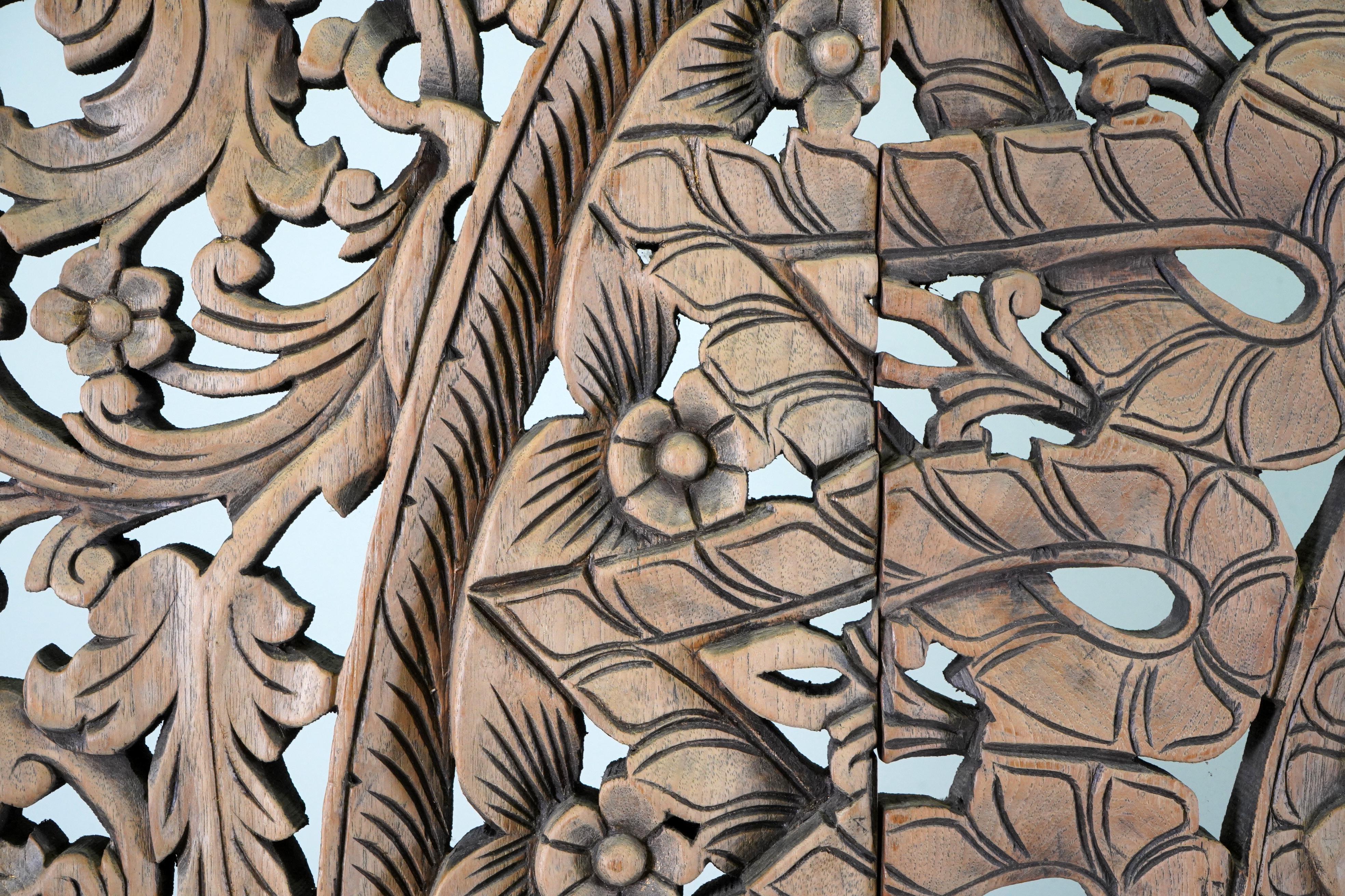 Contemporary A Carved Teak Wood Lotus Flower Panel 8' x 8'