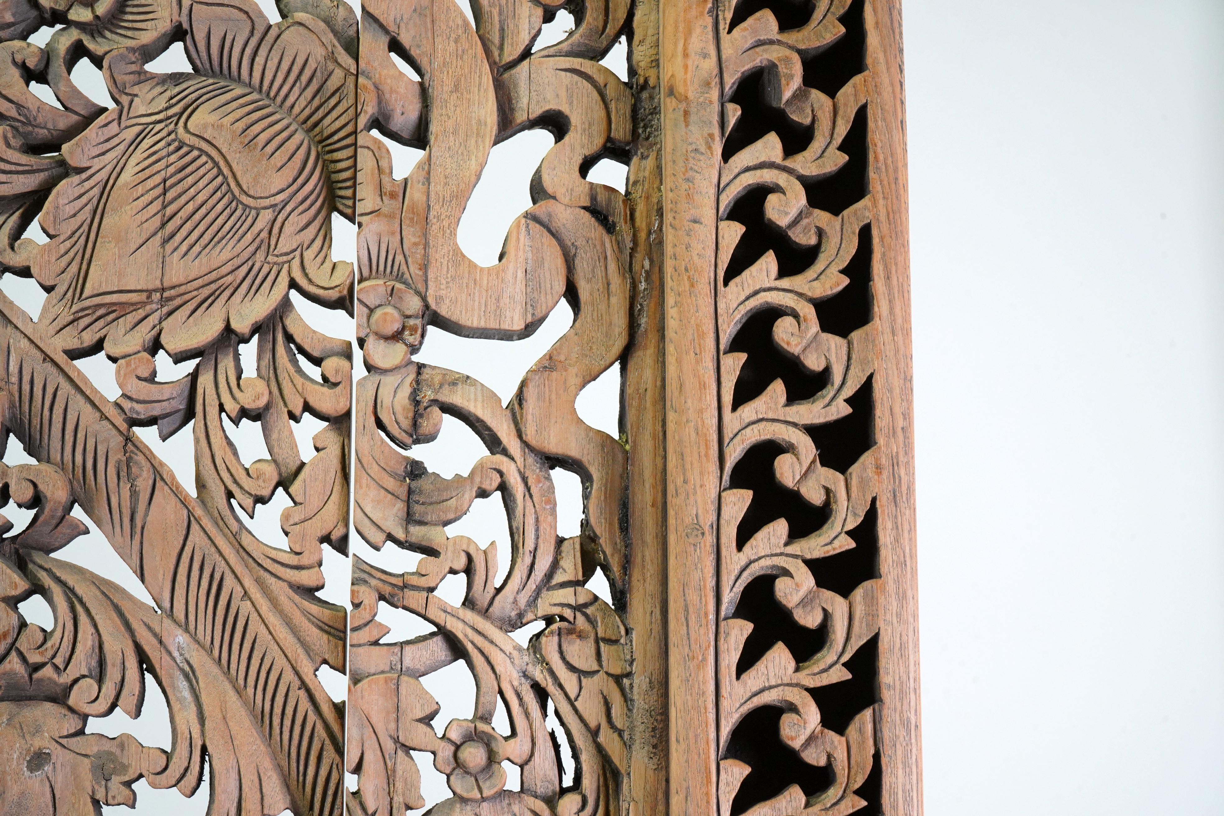 A Carved Teak Wood Lotus Flower Panel 8' x 8' 1