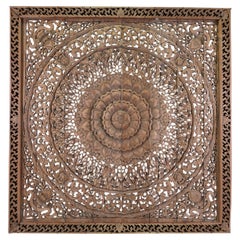 A Carved Teak Wood Lotus Flower Panel 8' x 8'