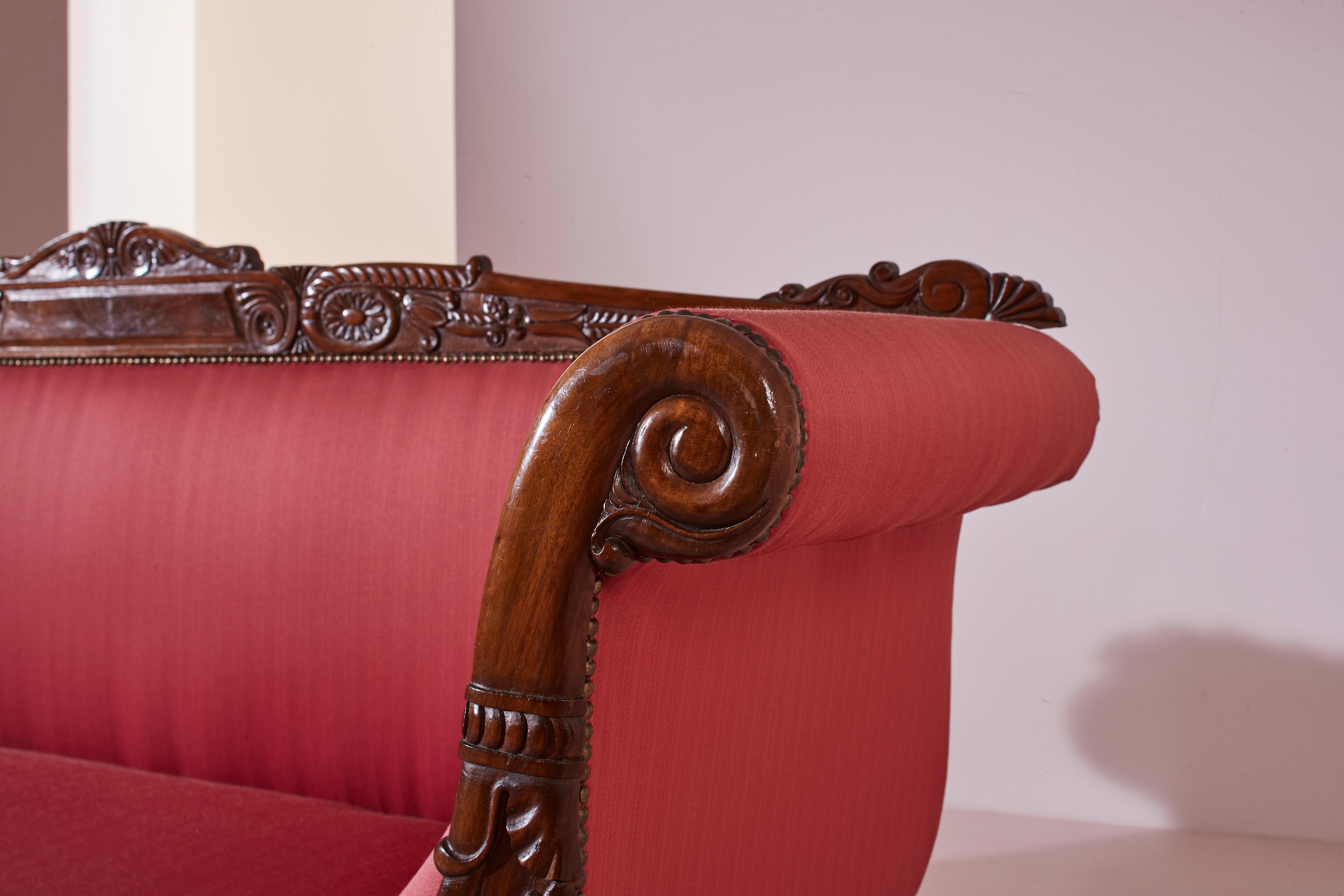 A carved walnut sofa with boat-shaped form in the style of Henry Thomas Peters For Sale 5