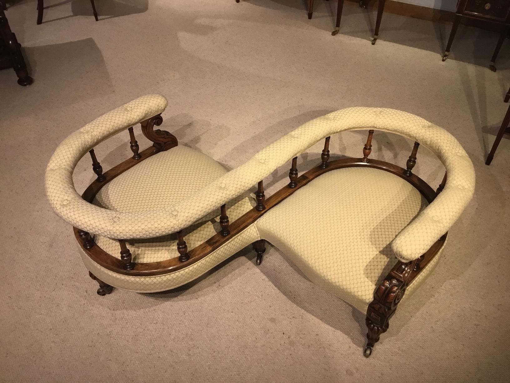 Carved Walnut Victorian Period Love Seat / Conversation Seat 3