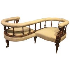 Carved Walnut Victorian Period Love Seat / Conversation Seat