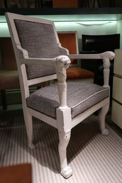 Carved and White Lacquered Wood Neoclassical Italian Chair, 19th Century