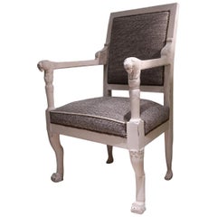 Carved and White Lacquered Wood Neoclassical Italian Chair, 19th Century