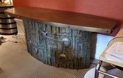 Carved Wood and Brass Top Midcentury Italian Console Table, 1970
