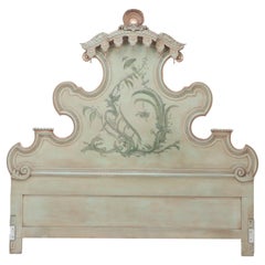 Carved Wood and Painted King Size Headboard, Italian, C 1950