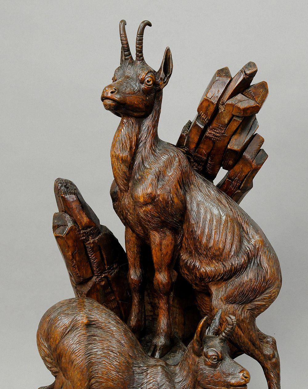 Black Forest Carved Wood Chamois Group, Austria, circa 1900