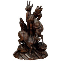 Antique Carved Wood Chamois Group, Austria, circa 1900