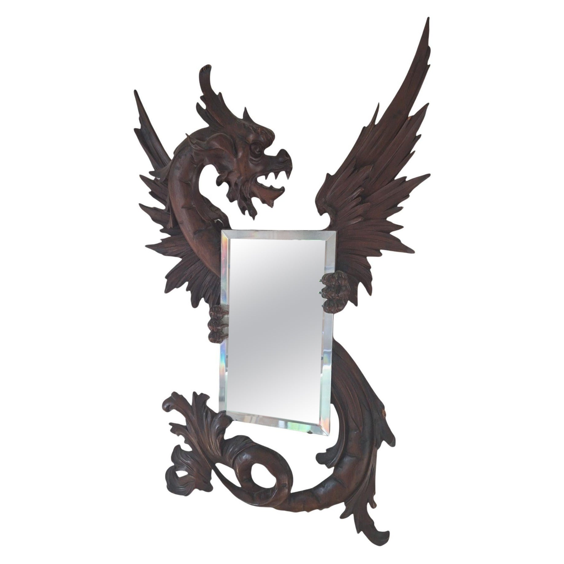 A Carved Wood Dragon Mirror, in the manner of Gabriel Viardot, circa 1880 For Sale