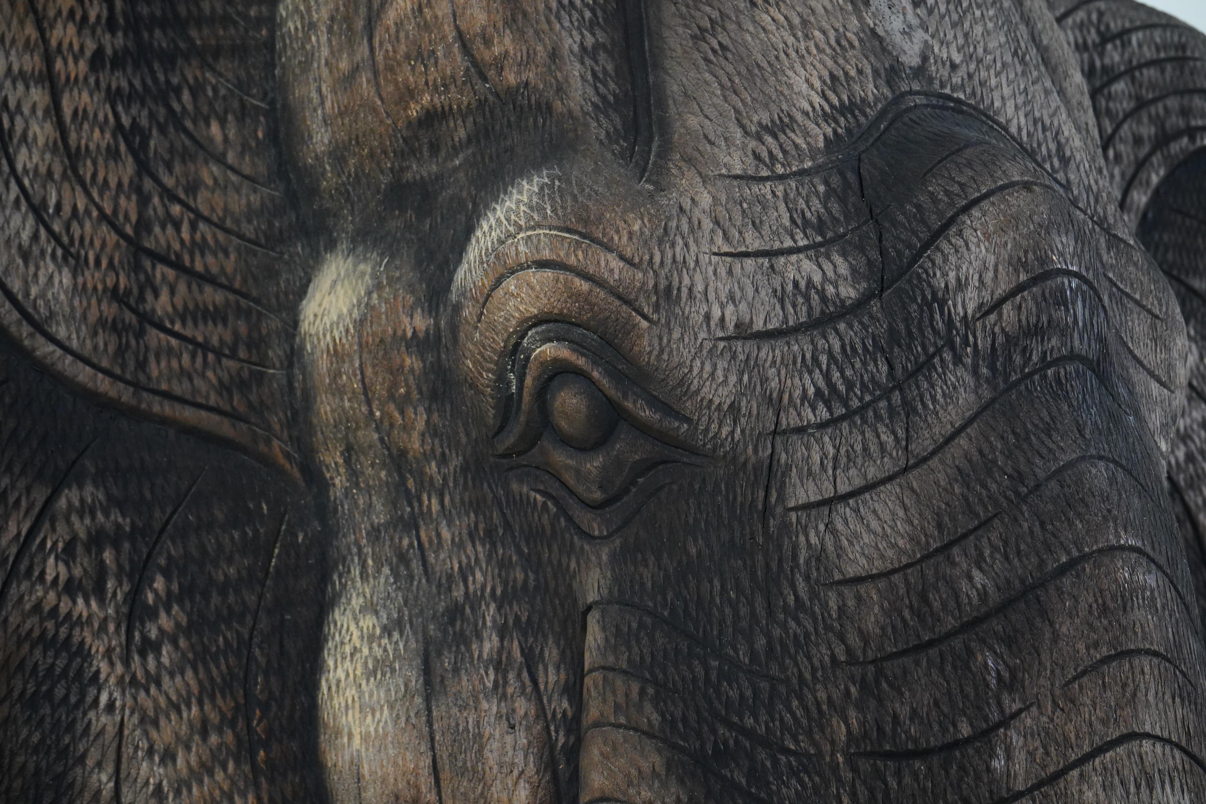 Contemporary A Carved Wood Elephant Head For Sale