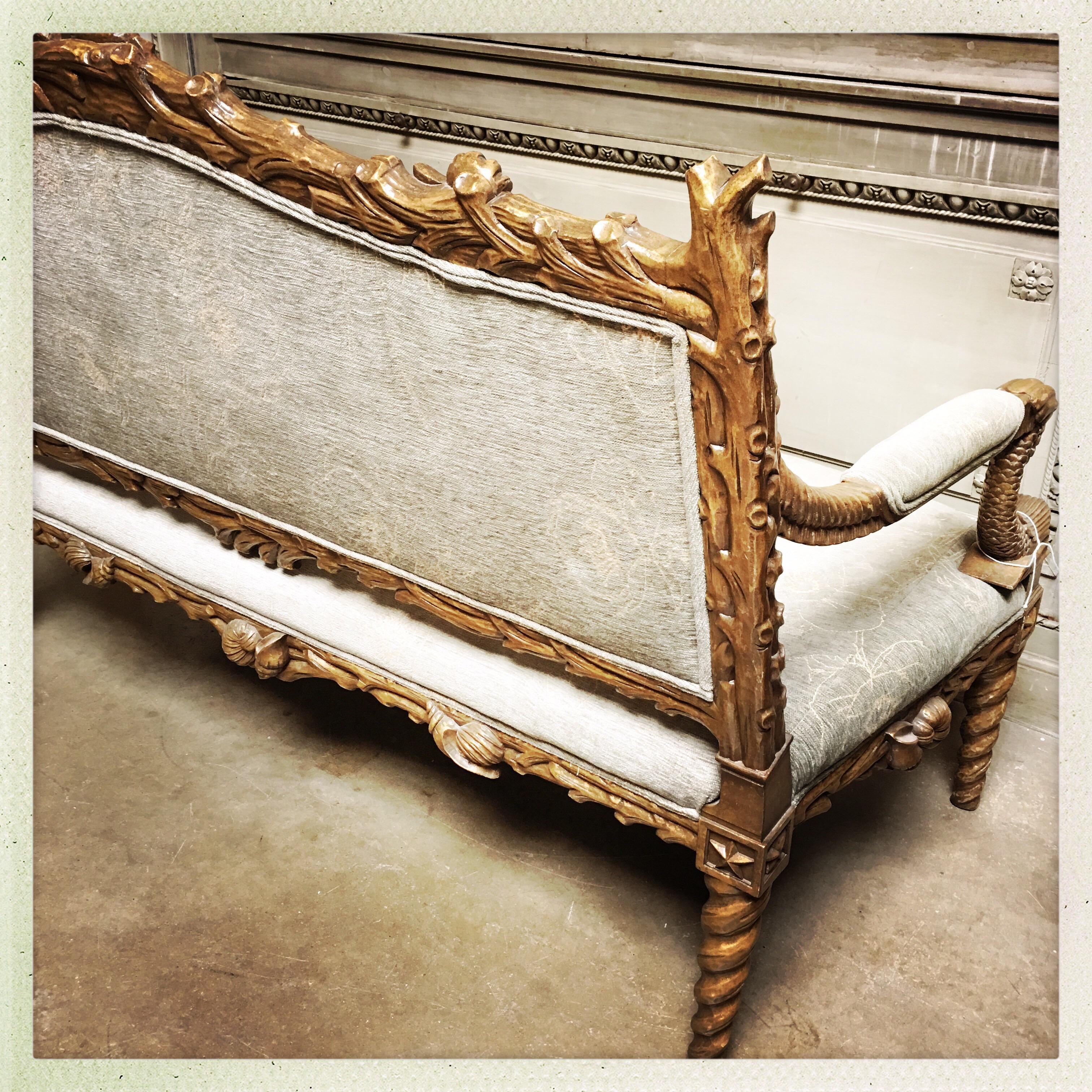 Carved Wood Grotto Style Sofa with a Metal Leaf Finish 3
