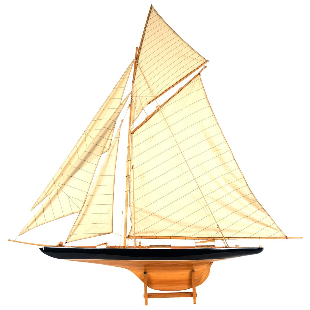 Carved Wood Sailboat Scale Ship Model on Stand