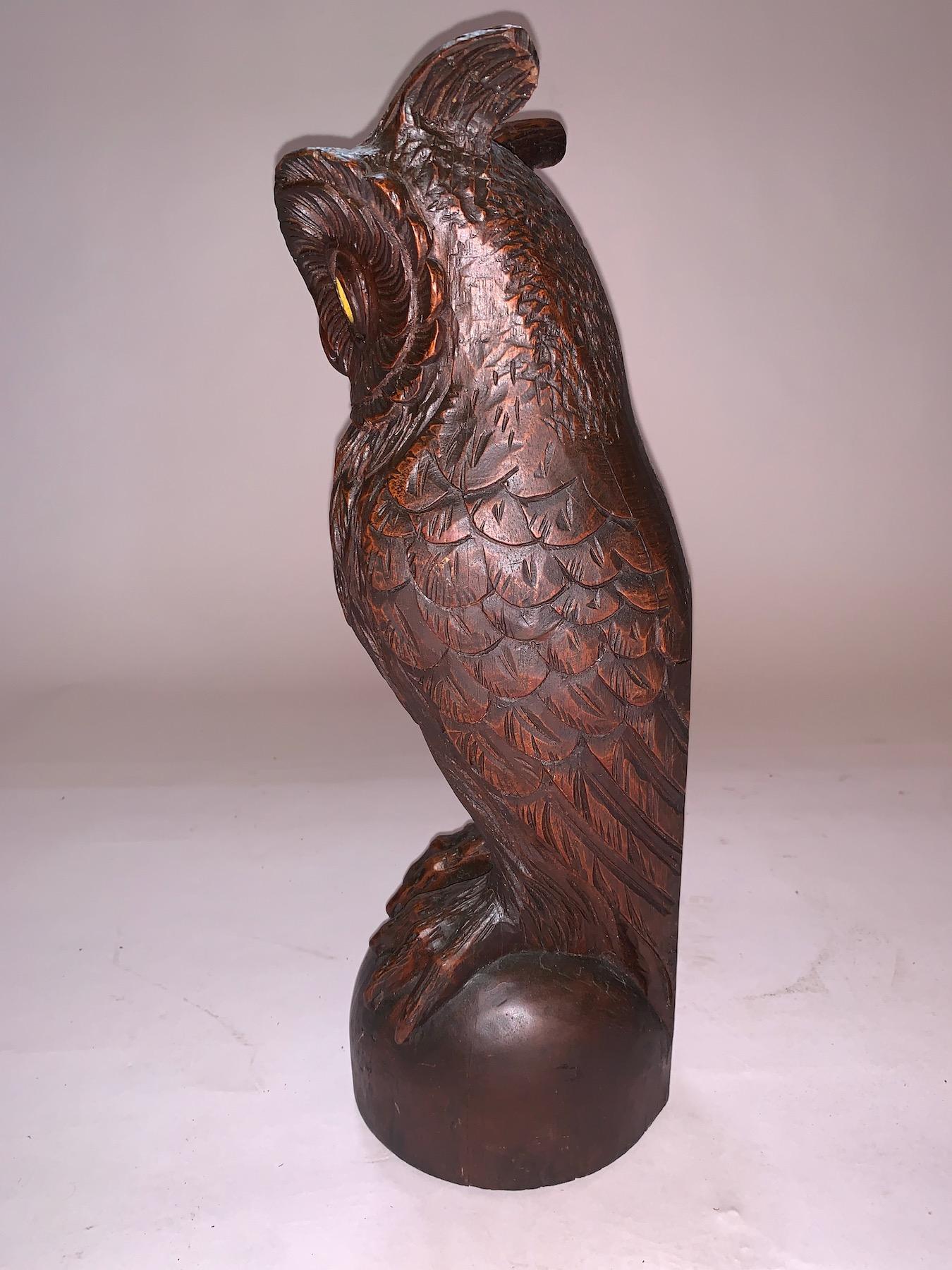Folk Art A Carved Wooden Owl Statue For Sale