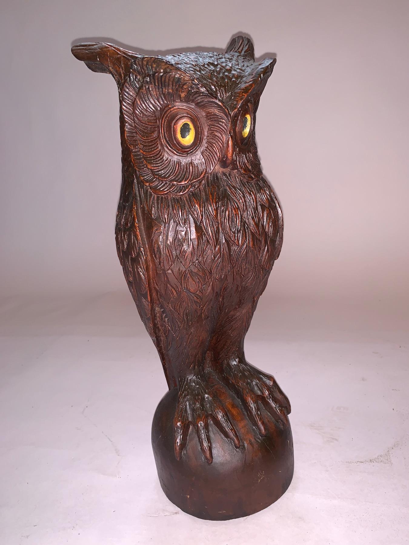 American A Carved Wooden Owl Statue For Sale