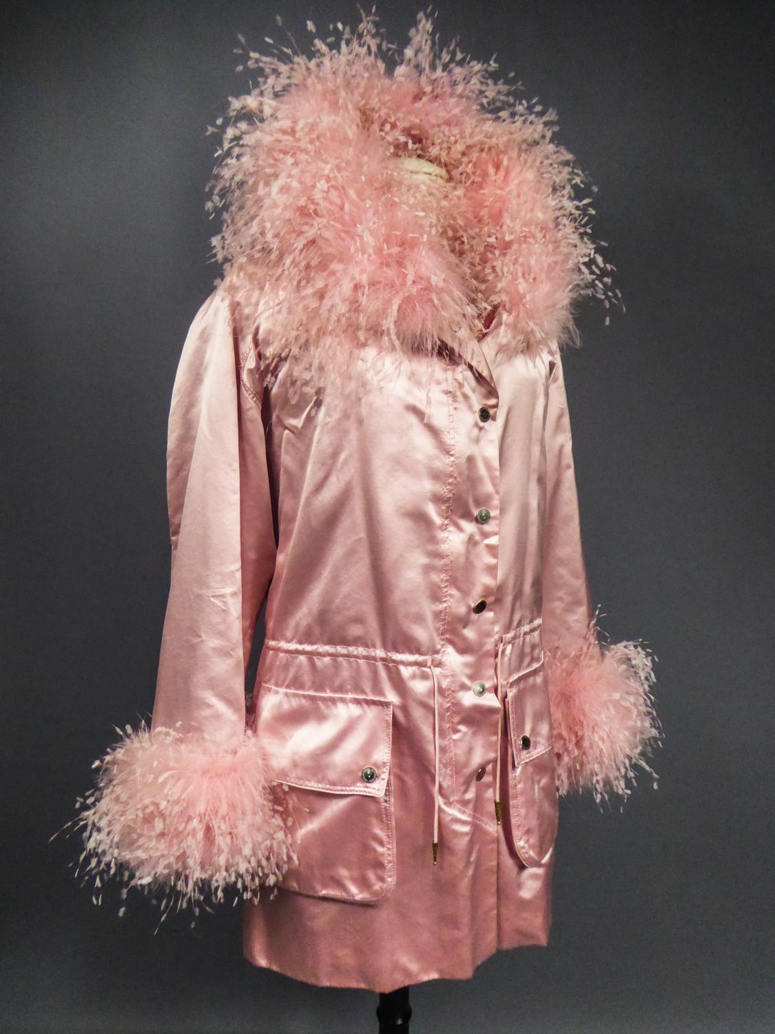 A Carven French Couture Evening Coat in Silk Satin and Feathers Circa 2003  For Sale 4