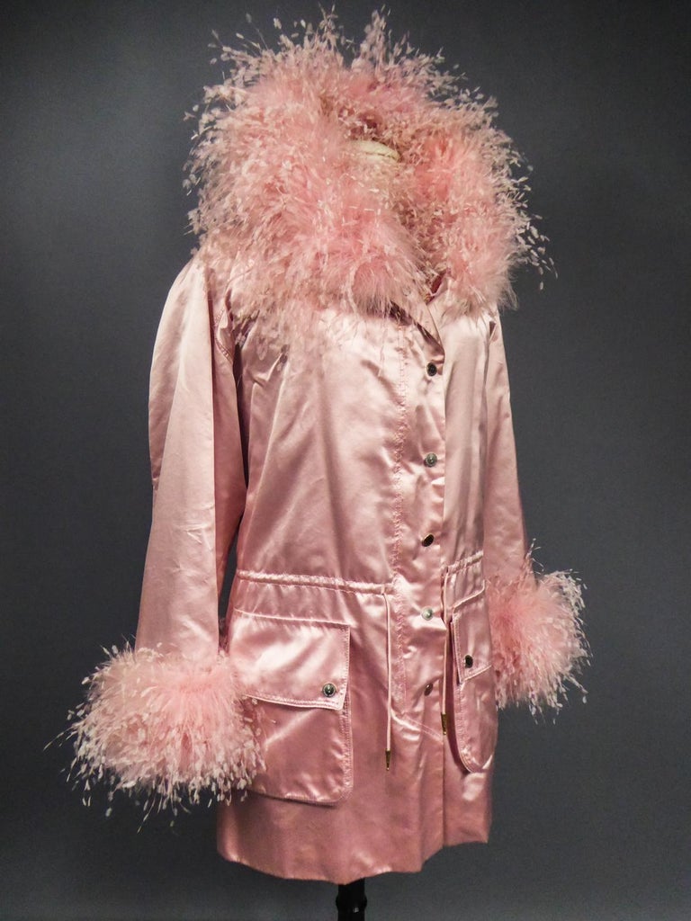 A Carven French Couture Evening Coat in Silk Satin and Feathers Circa 2003  For Sale 7