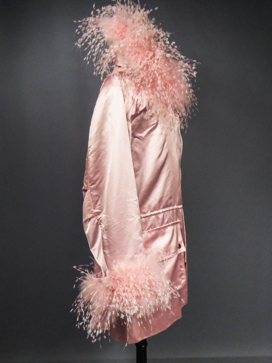 A Carven French Couture Evening Coat in Silk Satin and Feathers Circa 2003  For Sale 6