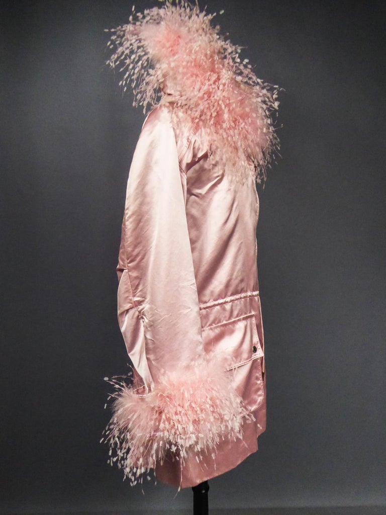 A Carven French Couture Evening Coat in Silk Satin and Feathers Circa 2003  For Sale 9