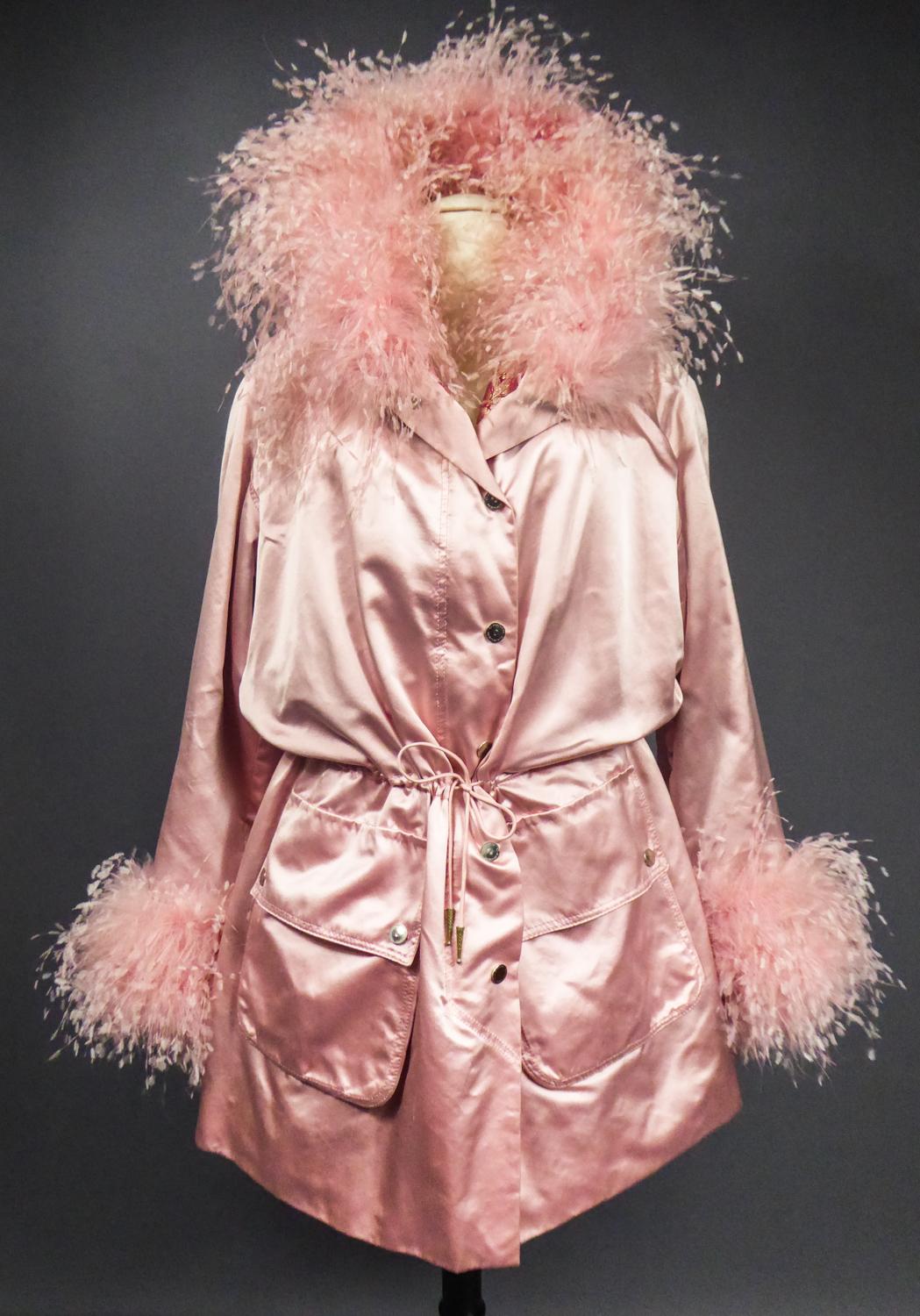 A Carven French Couture Evening Coat in Silk Satin and Feathers Circa 2003  For Sale 11